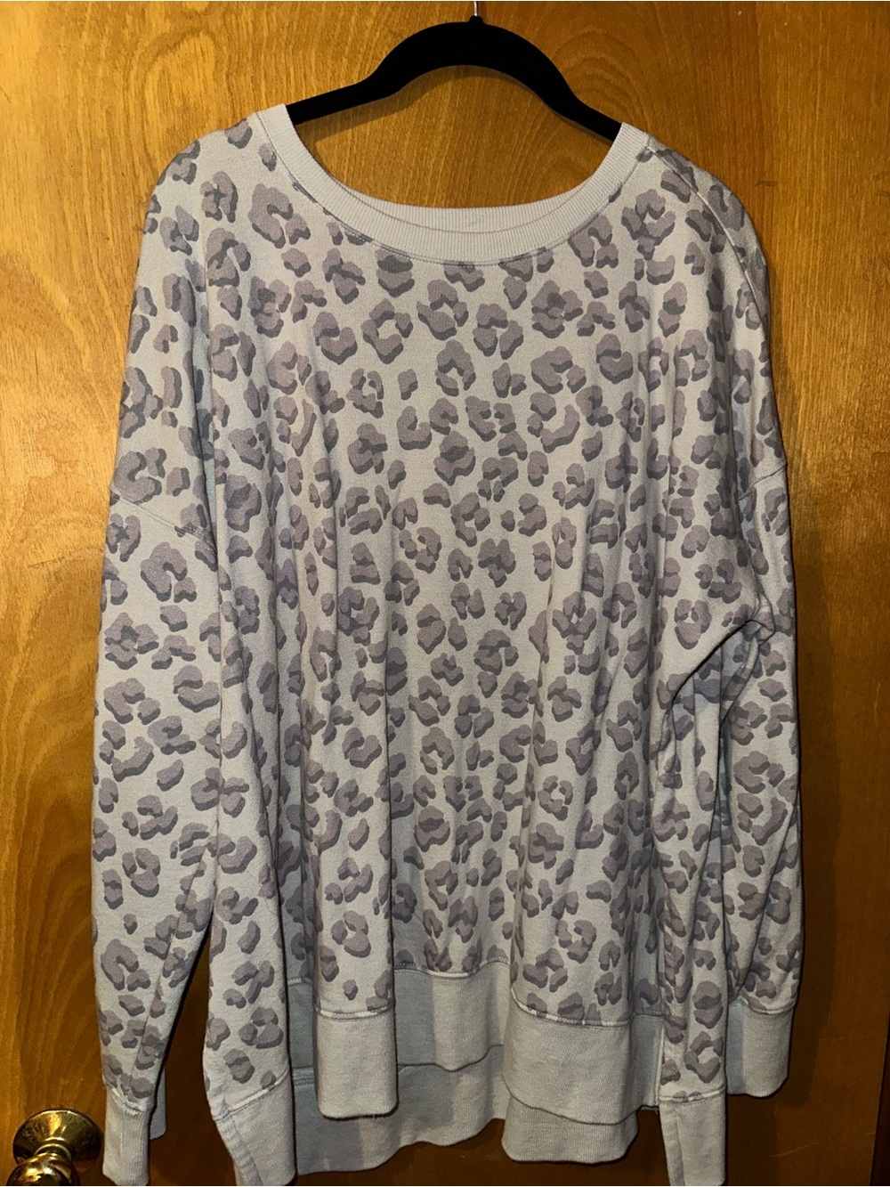 Lucky Brand Grey Leopard Print Oversized Crewneck Sweatshirt